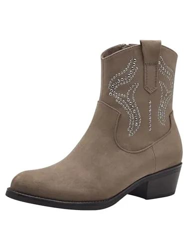 MARCO TOZZI Damen Stiefeletten mit Absatz mit Blockabsatz Cowboy, Braun (Stone), 37 EU