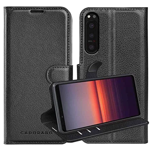 Cadorabo Hülle kompatibel mit Sony Xperia 5 II in Phantom SCHWARZ - Schutzhülle mit Magnetverschluss, Standfunktion und Kartenfach