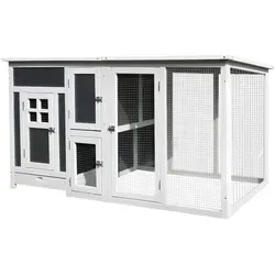 PawHut Hühnerstall Tanne - Komfortabler Lebensraum für Hühner - Freilaufgehege & Käfige für Kleintiere mit gemütlichem Innen-Nistkasten und geräumigem Innenhof für optimale Tieraktivitäten.