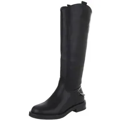Ital-Design Damen Stiefel in Lederoptik - Flache Stiefel 90471272 Schwarz Gr. 36 - Flache Damenstiefel in eleganter Lederoptik, ideal für Frühling und Herbst. Mit praktischem Reißverschluss und komfortablem Blockabsatz für den täglichen Einsatz.