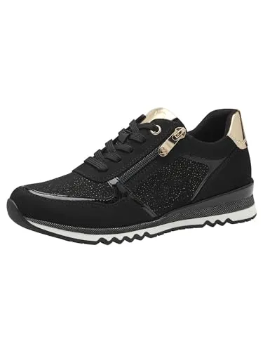 MARCO TOZZI Damen Sneaker flach Vegan Schwarz/Gold 38 EU - Damen-Sneaker mit hohem Tragekomfort, 100% vegan und aus hochwertigen Materialien, ideal für einen stilvollen Freizeit-Look.