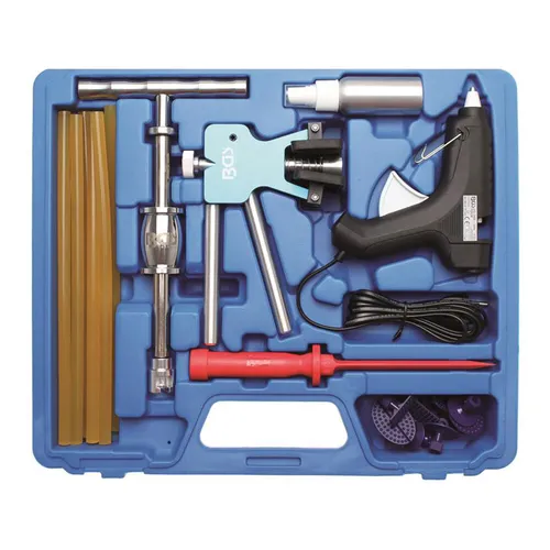 BGS Profi-Ausbeul-Werkzeug-Satz - Instandsetzung mit 9 Ausbeul-Pads und Spezial-Klebestiften für professionelle Dellenreparatur ohne Lackieren - spart Zeit und Kosten.