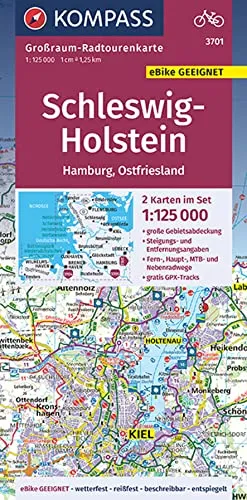 KOMPASS Großraum-Radtourenkarte 3701 Schleswig-Holstein, Hamburg, Ostfriesland 1:125.000: 2 Karten im Set, reiß- und wetterfest, GPX-Daten zum Download (KOMPASS Großraum Fahrradkarte, Band 3701)