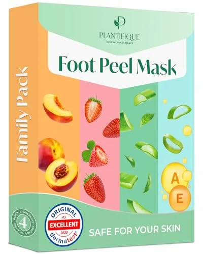 Plantifique Fußmaske Anti Hornhaut Socken - 4 Paar Fussmaske Hornhautentferner Socken - Extreme hornhaut entfernen fuß - Foot Mask - Fußpeeling Maske für sehr trockene Füße