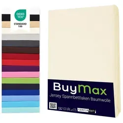Buymax Spannbettlaken Topper, Spannbetttuch für Topper bis 12 cm Höhe, 100% Baumwolle Jersey, Jersey, Gummizug: Rundumgummi, (1 Stück), Pflegeleicht und Atmungsaktiv, in Verschiedenen Farben und Größen beige 180 cm x 200 cm