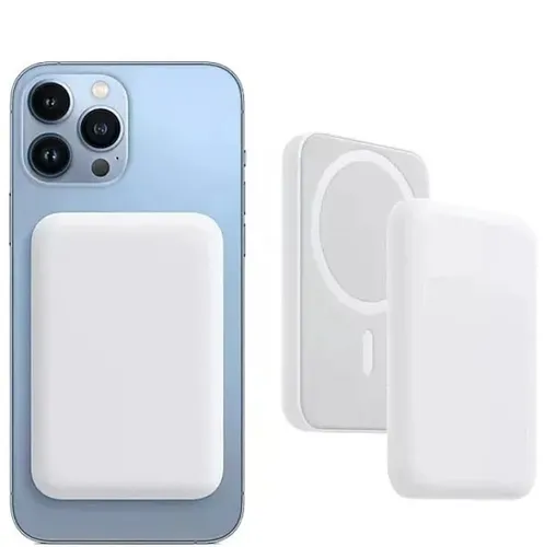 Powerbank 5000mAh für Apple iPhone 16 15 14 13 12 - Powerbank, kabelloses Laden mit magnetischer Befestigung, ideal für Apple-Geräte, elegant im Aluminiumdesign und mit 5000mAh Kapazität für unterwegs.