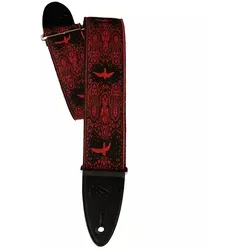 PRS 2" Gitarrengurt Custom Jacquard Birds Fleur- Red - Stilvoller Gitarrengurt mit einzigartigem Jacquard-Muster, ideal für Musiker, die Komfort und Design schätzen. Perfekt für den täglichen Einsatz!