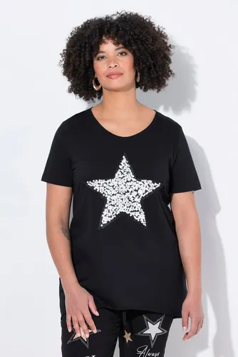Angel of Style Damen Plus Size T-Shirt mit Pailletten-Stern, A-Linie, schwarz 48 - Stylisches A-Linien T-Shirt aus weichem Jersey mit funkelndem Pailletten-Stern, ideal für lässige Looks in großen Größen.
