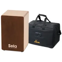 Sela SE 162 Primera Cajon Brown Set mit Gigbag - Robustes Cajon aus 12 mm Birkenholz mit 9-lagiger Bauweise. Inklusive Cajon-Tasche für einfachen Transport und individuell einstellbarem Snare Sound. Perfekt für musikalische Auftritte.