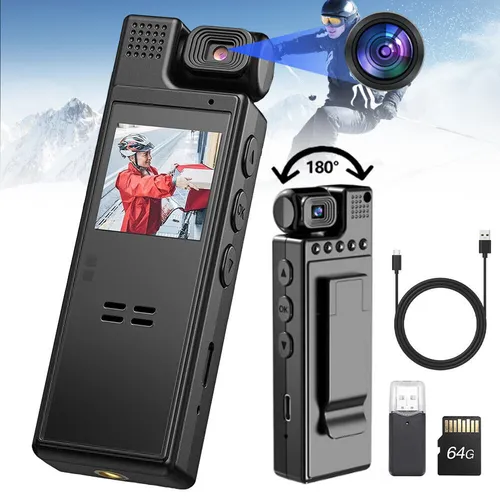 Wasserdichte Bodycam HD 1080p - Tragbare Überwachungskamera - Camcorder mit 1920x1080p Auflösung, Bewegungsmelder und Nachtsicht. Ideal für Sicherheit und Outdoor-Aktivitäten. Lange Akkulaufzeit und 64GB Speicherkarte im Lieferumfang.