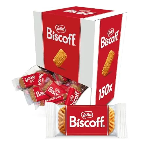 Lotus Biscoff Kekse, laktosefrei & vegan, 150 einzeln verpackte Stücke - Knusprige Karamellkekse im praktischen Thekenspender. Ideal für Messen und Meetings. Vegan, ohne Farb- und Konservierungsstoffe, 937,5 g Gesamtinhalt.