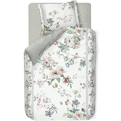 PiP Studio Bettwäsche Tokyo Bouquet Weiß, 2-teilig - Bettwäsche-Set aus hochwertigem Perkal mit zarten Lilien und Dahlien, sorgt für eine romantische Atmosphäre und komfortablen Schlaf.