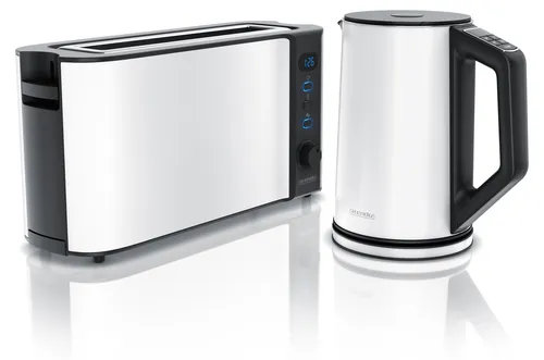 Arendo Frühstücks-Set: Wasserkocher 1,5l & Toaster, Edelstahl - 2-teiliges Frühstücks-Set mit Wasserkocher (2200 W, Temperaturwahl) und Toaster (6 Bräunungsstufen, Brötchenaufsatz). Ideal für ein schnelles und perfektes Frühstück!