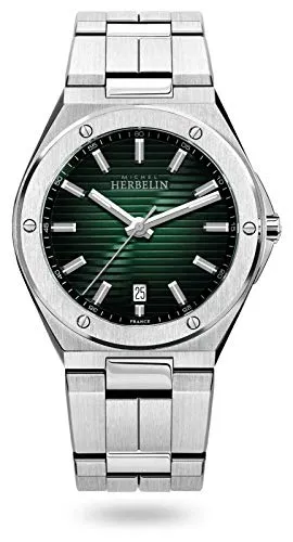 Michel Herbelin Kappe Camarat Quarz - Edelstahlarmband mit grünem Zifferblatt 12245/B16 - Armbanduhren für Herren mit edlem Edelstahlarmband und kratzfestem Saphirglas für höchste Langlebigkeit und Stil.