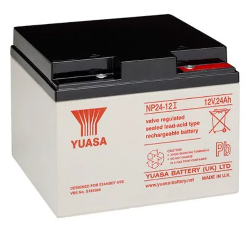Yuasa NP24-12I 24Ah 12V Bleiakku - Wartungsfreier AGM-Bleiakku mit VdS Zulassung, ideal für unterbrechungsfreie Stromversorgung und sichere Anwendungen. Hohe Leistungsdichte und geringe Selbstentladung für zuverlässigen Einsatz.