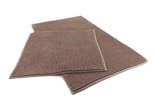 heimtexland ® Badvorleger Chenille Super Flauschig Saugstark Badteppich Badematte Ökotex Typ771 Taupe Set 45x50 / 50x80 cm