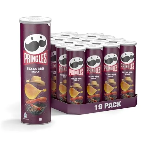 Pringles Texas BBQ 165g - 19er Pack - Lebensmittel Vorratspacks mit unwiderstehlichem BBQ-Geschmack, ideal für Partys oder gemütliche Abende!