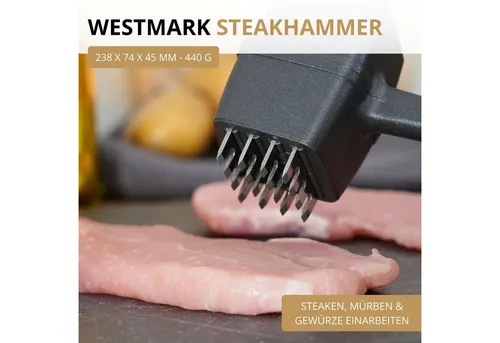 WESTMARK Fleischklopfer Steakmaster Black Edition – Doppelseitiger Fleischhammer für perfekte Steaks - Fleischklopfer für saftige Steaks und Grillgenuss! Der Westmark Steakmaster mit 2-in-1 Funktion sorgt für zarte Fleischfasern und intensiven Geschmack. Ideal für BBQ und Gastronomie.