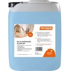 NOVADUR Glasklar+ Glasreiniger 10 Liter - Effektiver Glasreiniger für strahlende Sauberkeit. Ideal für KFZ-Aufbereitung und Motorradhelme, entfernt mühelos Nikotin und Schmutz. Für eine gründliche Pflege Ihrer Oberflächen.