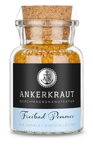 Ankerkraut Freibad Pommes, Gewürzmischung für knusprige Pommes Frites wie vom Freibad-Kiosk, Gewürzsalz, Perfekt für den Pommesgenuss zu Hause, 150 g im Korkenglas