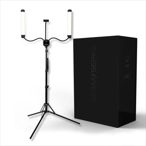 GlamSeries GlamLuminater LED Leuchte, Beleuchtung mit 2 flexiblen Armen, stufenlose Farbtemperatur, Lampe mit Fernbedienung, Schminklicht für Make-Up Artists