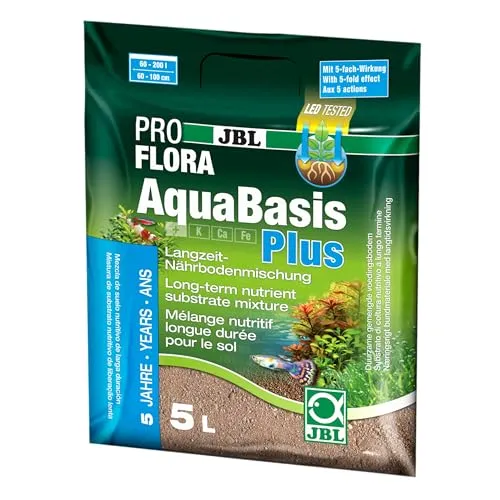 JBL AquaBasis Plus Langzeit-Bodenmischung 5000 ml für Süßwasser-Aquarien - Optimale Nährbodenlösung für gesundes Pflanzenwachstum in Süßwasseraquarien. 5 Jahre Wirkung, mit wichtigen Nährstoffen und Tonbestandteilen für eine nachhaltige Nährstoffversorgung.