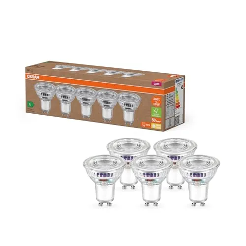 Osram Hocheffiziente LED Lampen A+ Vorteilspack 5er, warmweiß E27 - Energieeffiziente LED-Leuchtmittel im Vorteilspack: Ersetzen Sie herkömmliche 50W Lampen durch unsere 4W LEDs. Sparen Sie bis zu 85% Energiekosten und profitieren Sie von einer Lebensdauer von bis zu 50.000 Stunden.