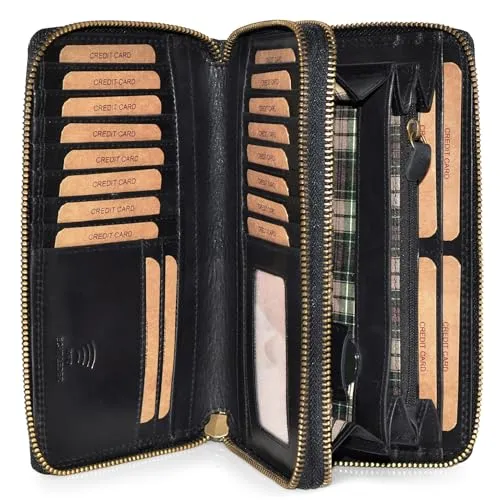 Benthill Damen Geldbörse Echt Leder XXL - Portemonnaie mit RFID Schutz, großes Platzwunder in edlem Vintage-Design und inklusive Geschenkbox