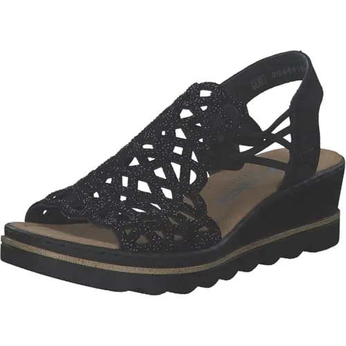 Rieker Damen Sandale schwarz 37 EU - Wanderschuhe mit Gummizug für optimalen Halt, aus 100% Lederimitat für einen klassischen, femininen Look und ideal für warme Tage.