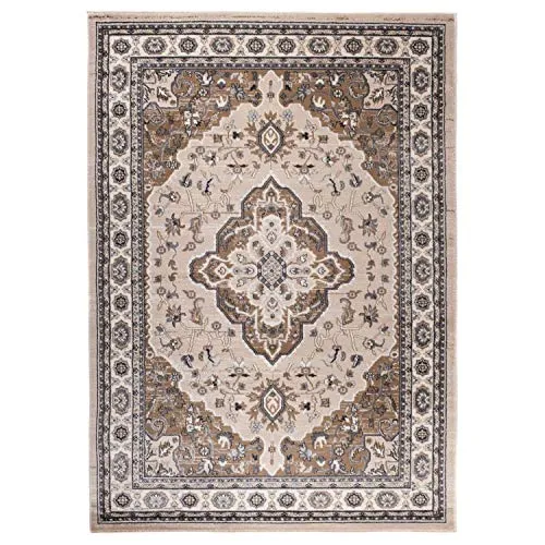 Mazovia Traditioneller Orientalischer Teppich AYLA - 200 x 300 cm - Beige - Hochwertiger Teppich mit dichtem Flor von ca. 10 mm und 2200 g/m² für ein angenehmes Laufgefühl. Elegantes, klassisches Design macht ihn zum Blickfang in jedem Raum. Zertifiziert nach OEKO-TEX Standard 100 für geprüfte Qualität.