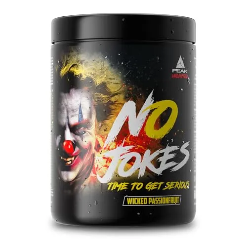 Peak No Jokes - 600g Wicked Passionfruit - Sportnahrung mit individuell dosierbarem Pre Workout Produkt, ideal für Athleten aller Leistungsstufen. Enthält hochwertige Inhaltsstoffe wie Arginin und Koffein für maximale Leistung.