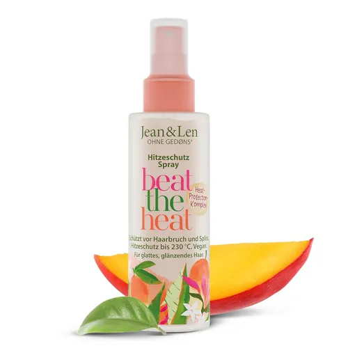 Jean & Len Beat The Heat Hitzeschutzspray mit Mango Duft, 100 ml - Das Hitzeschutzspray schützt Haare bis 230°C und sorgt für geschmeidigen Glanz. Ideal für jeden Haartyp, mit leichter Konsistenz und ohne Parabene oder Silikone – perfekt für den täglichen Einsatz.