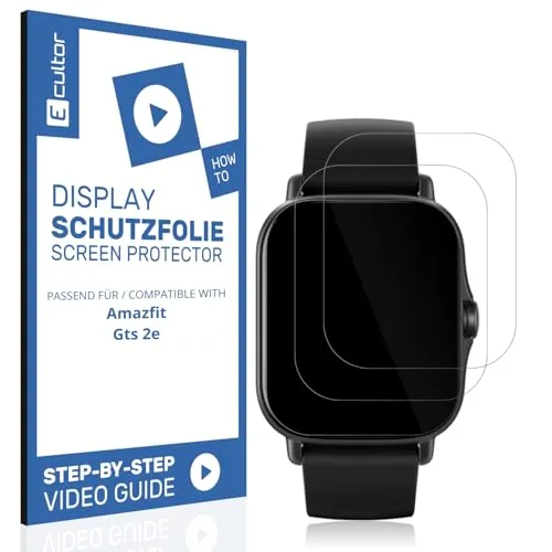 Ecultor 2x Schutzfolie 3D kompatibel mit Amazfit Gts 2e, Flexibel, 100% Abdeckung, Fingerprint Kompatibel, Made in Germany, Full Cover Displayschutz-Folie
