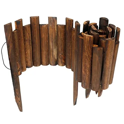 JonesHouseDeco Gartenzaun aus Holz, gebranntes Natur Holzzaun, Gesamt 35 cm H 120 cm L, Rasen und Blumenbeeteinfassung, flexibler Rasenkante dekorativer Umrandungszaun