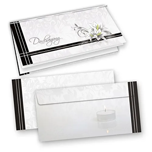 tatmotive Danksagung Trauer (50 Sets) selbst bedruckbar/beschreibbar mit feinem Einlegeblatt, inkl. Briefumschläge