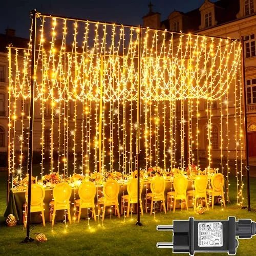 Joycome Lichtervorhang Aussen, 6x3m 600 LED Lichterketten Vorhang mit Stecker, 8 Modi/Timer Lichterkette Hängend, Wasserdicht Lichtervorhang Außen für Fenster Wand Zimmer Balkon Party Decke (Warmweiß)
