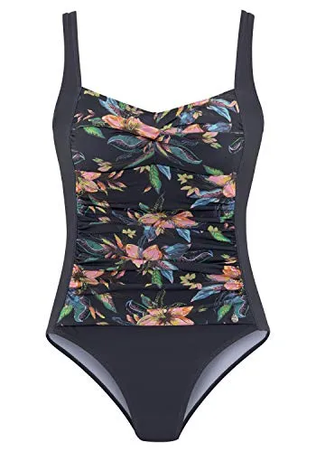 Badeanzug LASCANA "Malia" für Damen, Gr. 38, grau - Stylischer Badeanzug mit floralem Print und Shaping-Effekt für eine optimale Passform. Ideal für den Strand oder das Schwimmbad, aus weicher Microfaser für höchsten Tragekomfort.
