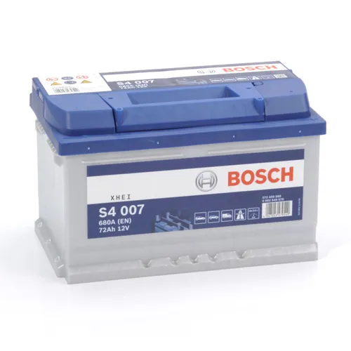Bosch S4 007 Autobatterie 12V 72Ah 680A - Autobatterien, wartungsfrei mit hoher Lebensdauer und 680A Kälteprüfstrom, ideal für Kleinwagen und Mittelklasseautos.