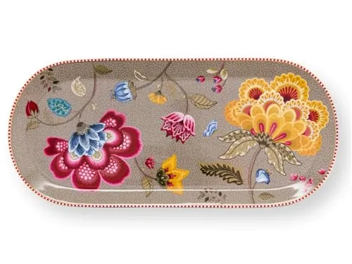 PiP Studio Tortenplatte Blooming Tales Fantasy Khaki - Elegante Kuchenplatte aus hochwertigem Porzellan in Khaki, ideal für stilvolle Präsentationen. Das florale Design bringt moderne Akzente auf jeden Tisch und eignet sich perfekt für Kuchen und Gebäck.