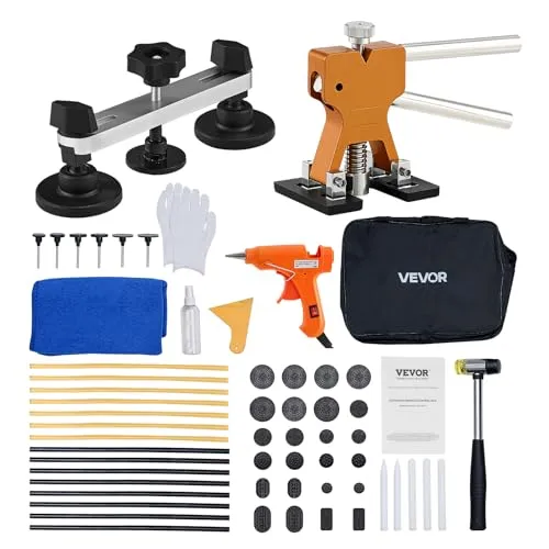 VEVOR Dellenzieher-Set 60-tlg. – Lackfreie Dellenentfernung - Effektives 60-teiliges Set zur lackfreien Dellenentfernung, ideal für Hagelschäden. Mit goldenem Heber, Brückenzieher und Gummihammer für präzise Reparaturen.