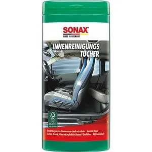 Sonax Innenreinigungstücher 04122000 – 25 feuchte Tücher in Dose - Effektive Reinigungstücher für den Fahrzeuginnenraum. Ideal für Cockpit, Sitze und mehr. Mit frischem Duft und wiederverschließbarer Dose für optimale Frische. Maße: 20 x 18 cm. Made in Germany.