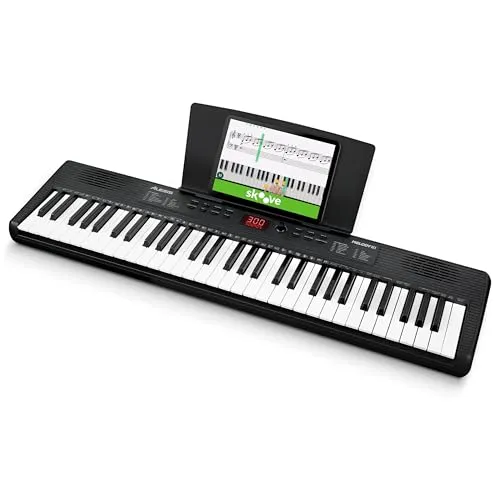 Alesis Melody 61 Keyboard Piano für Einsteiger - Tragbares Keyboard mit 61 Tasten und 300 Sounds, ideal für Anfänger. Inklusive Notenablage und Zugang zu Klavierlektionen für sofortigen Lernspaß.