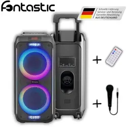 Fontastic Party-Lautsprecher Zeal - Tragbarer Bluetooth Lautsprecher mit Mikrofon und LED-Effekten - Tragbare Bluetooth-Lautsprecher mit sattem Bass und synchronen LED-Effekten für echte Party-Vibes. Ideal für Karaoke und jede Feier, mobiler Lautsprecher mit USB, AUX und MicroSD Wiedergabe.