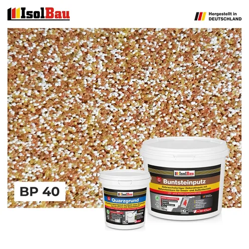 Buntsteinputz SET Mosaikputz BP 40  (braun, weiss, gelb) 10kg + Quarzgrund 1,5kg