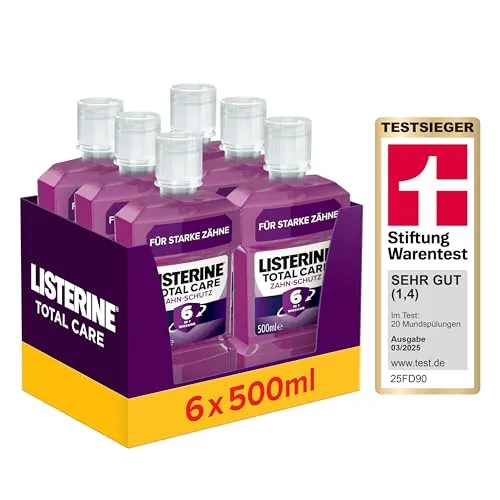 LISTERINE Total Care Zahn-Schutz (6 x 500 ml) - Testsieger mit 6 in 1 Wirkung - Mundspülung für starken Zahnschutz – Schützt vor Karies, Zahnfleischproblemen und sorgt für 24h frischen Atem. Effektiver als Zahnseide bei der Plaquereduktion.
