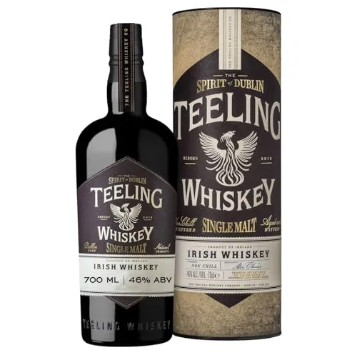 Teeling Single Malt Irish Whiskey, 46% vol., 70cl - Einzigartige Fassreifung - Whisky, gereift in fünf verschiedenen Fasstypen für ein lebhaftes Fruchtaroma und komplexe Geschmacksnoten, ideal für puren Genuss oder Cocktails.