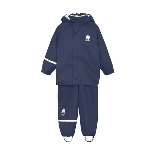 Celavi Zweiteiliger Regenanzug für Jungen, Blau, Größe 80 EU - Wasser- und winddichter Baby Regenanzug mit Jacke und Latzhose, ideal für Outdoor-Aktivitäten an Regentagen. Robustes Material und elastische Hosenträger sorgen für optimalen Komfort.