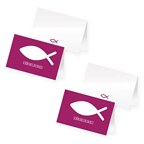 itenga 48 x Tischkarten Platzkarten Namensschild Fisch Kommunion Taufe Konfirmation (pink)