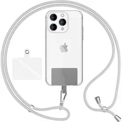 HoldMe Air Edition - Universal Lanyard mit 2 Pads & Karabinerhaken (silber) - 160cm Handyband zum Umhängen - Hellgrau - Hellgrau/Grau