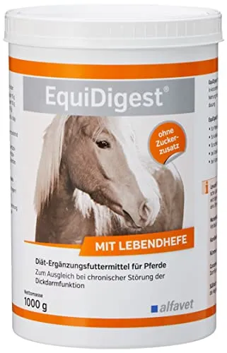 alfavet EquiDigest - Probiotisches Diät-Ergänzungsfuttermittel für Pferde - Nahrungsergänzung für Pferde zur Stabilisierung der Dickdarmfunktion mit lebenswichtigen Probiotika und beruhigenden Heilpflanzen für eine gesunde Darmflora.